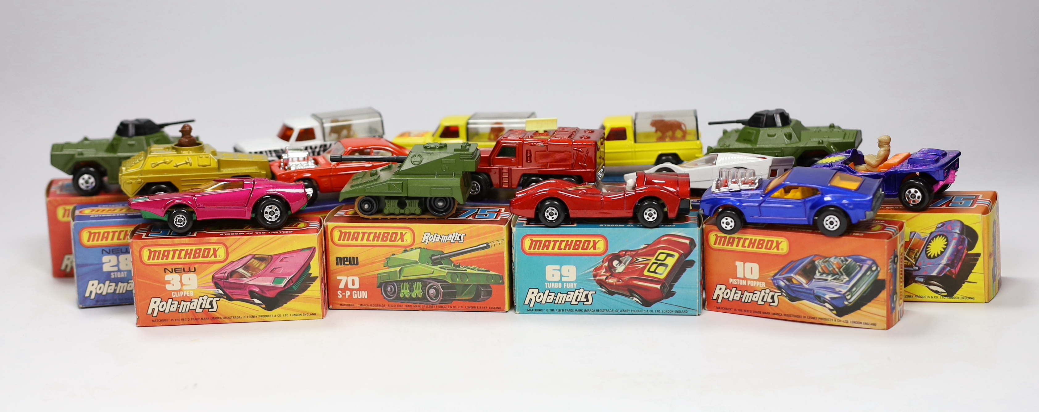 Fifteen boxed Matchbox Superfast 1-75 Rola-matics series diecast vehicles